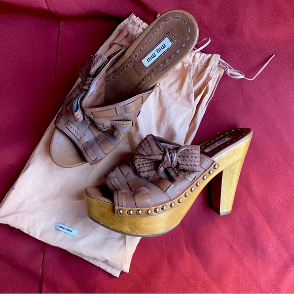 Miu Miu Shoes - Miu Miu by Prada Washed Leather Platform Studded Heels